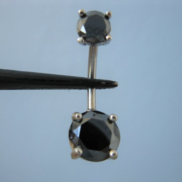 2.75ctw REAL BLACK DIAMOND BELLY RING, 2 DIA'S, APPRAISAL, FREE DIAMOND TESTER - Picture 1 of 12